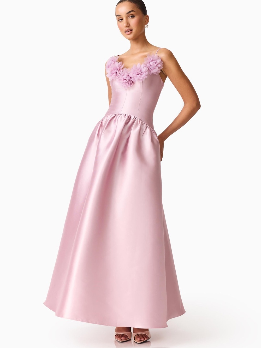 Elliatt Tula Dusty Pink Floral-Trim Maxi Gown • msrp $268